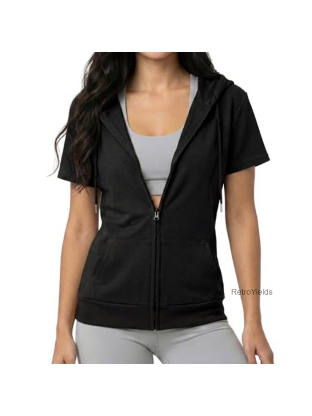 Womens Slim Fit Zip Up Hoodie Short Sleeve Lightweight Jacket